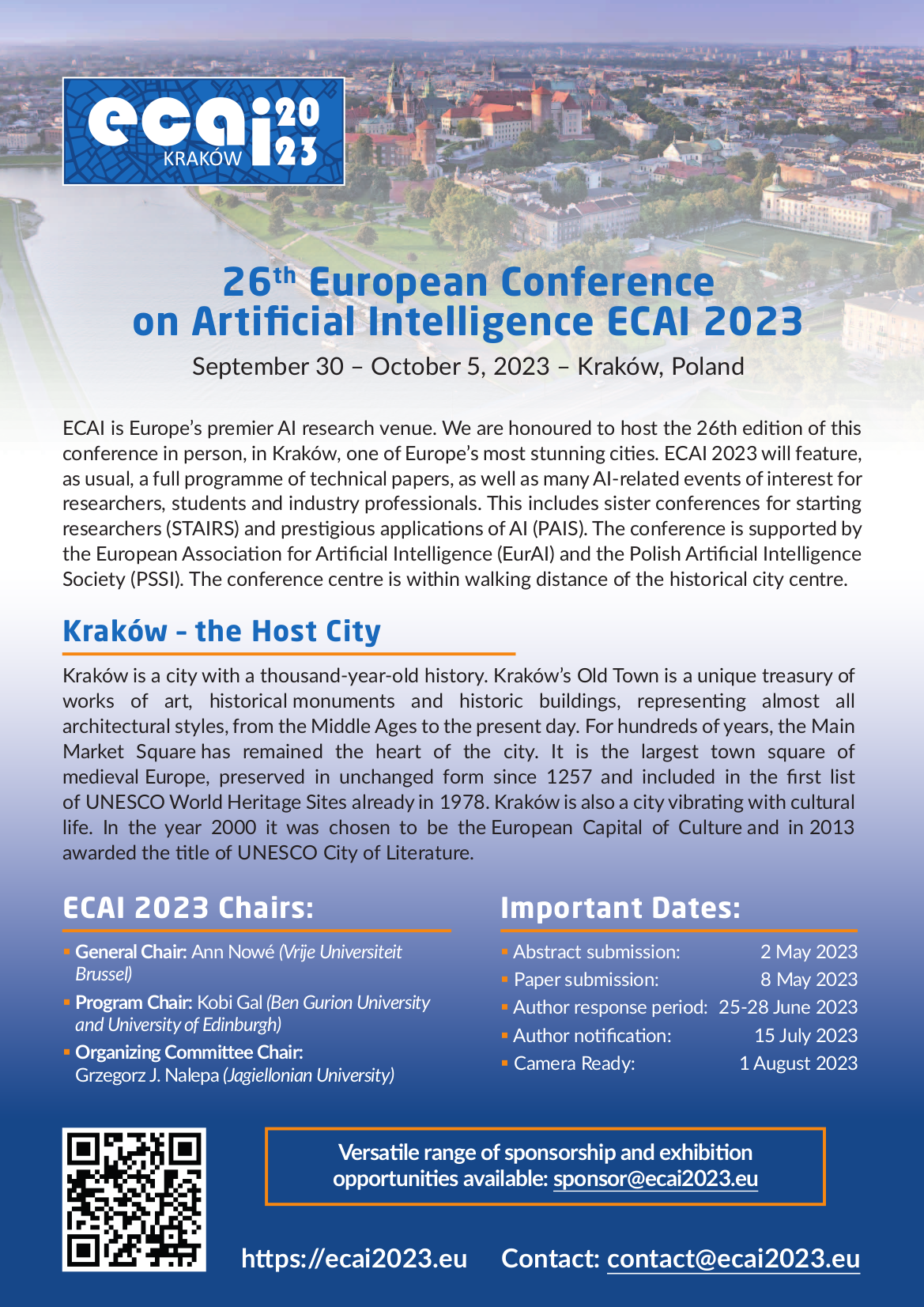 ECAI 2023 Call for papers 26th European Conference on Artificial